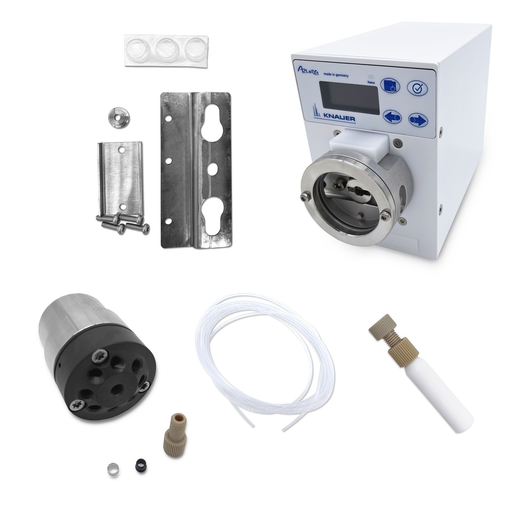 Buffer Selection Valve Kit with AVU32GE 8 Port, 1/8", PEEK, valve drive, mounting bracket, capillary, fittings, filter