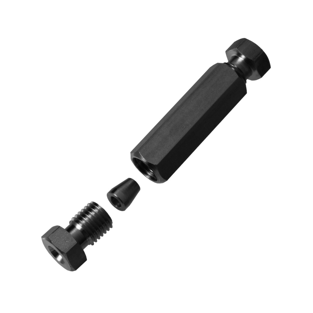 Kupplung zur Verbindung von 2 Kapillaren mit 1/8" AD Edelstahl, 2 mm Bohrung, Gewinde M8X1