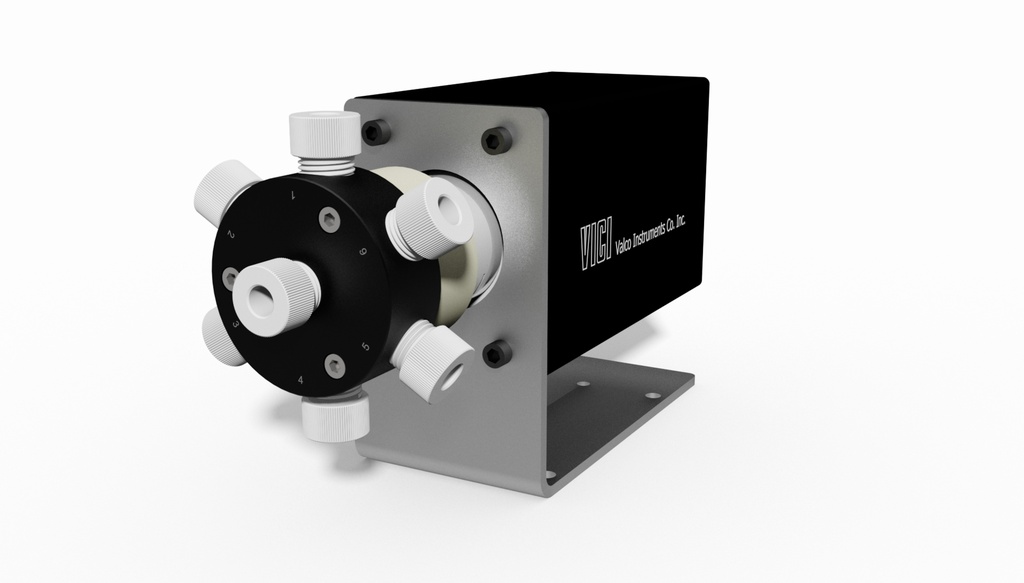 VICI/VALCO Selector with actuator, 6Pos, 6.8 bar PEAK, 1/4", Valcon E2 seal 3,9 mm bore size incl. 10m tubing (1/4", PTFE) 7x nuts, 7x ferrules