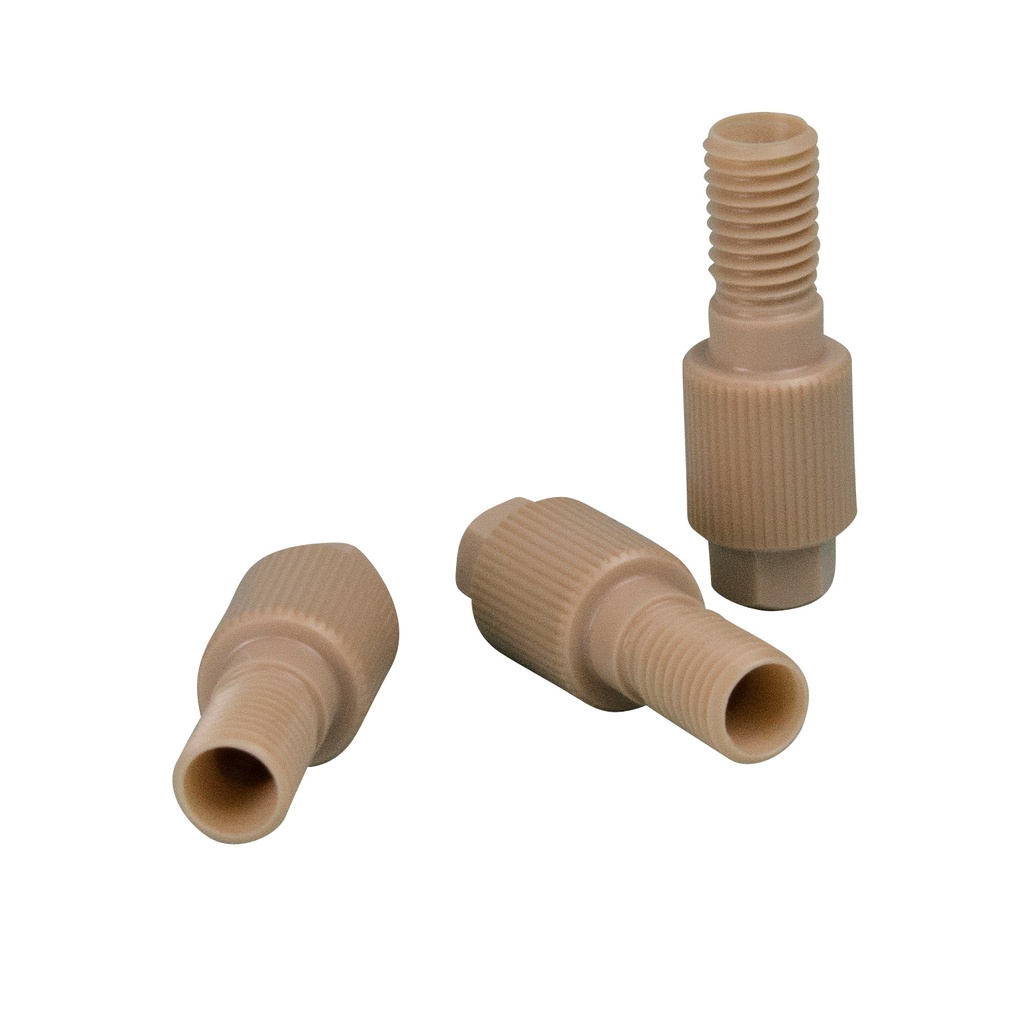 DYNASEAL connection system for 1/8" UNF 1/4-28, 1 long bushing PEEK, without ferrules, knurled and hex head