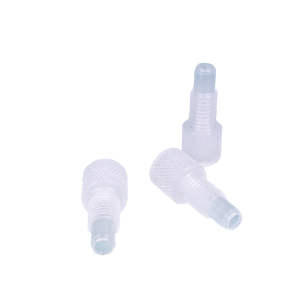 1 Verschraubung für 1/8" UNF 1/4-28 PCTFE, mit integriertem Dichtring, gerändelt