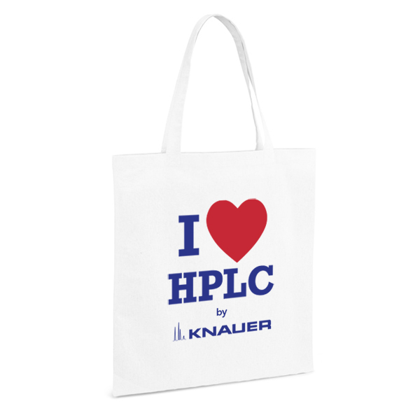 Beutel (Baumwolle) weiß, langer Henkel: "I love HPLC"