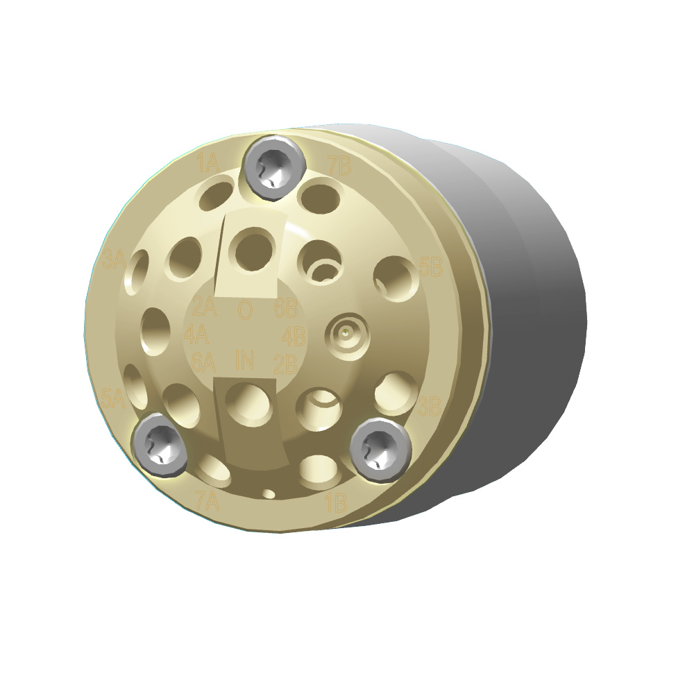 AZURA® V 4.1 Säulenschaltventil für 7 Säulen, 1 Bypass und Rückfluss, Special 16-Port, o. Antrieb, 1/16" UNF 10-32, 0.75 mm Bohrung, 200 bar, PEEK/PEEK