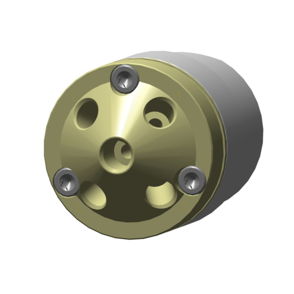 AZURA® V 4.1 Valve, 4Port MultiPos w/o drive, 50 bar, 3/16" 5/16-24 UNF flat bottom, 3 mm bore, PEEK/Vespel, incl. Adapter für 1/4" Tubing