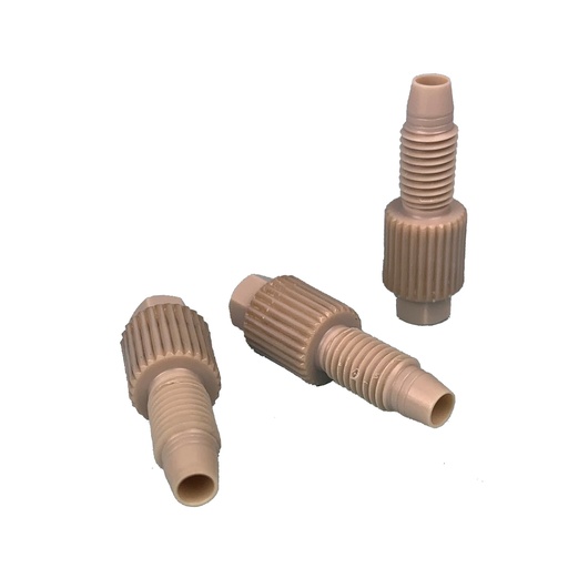 [A7209] 1 Bushing for 1/8" UNF 1/4-28 PEEK, with integrated sealing ring, knurled and hex head