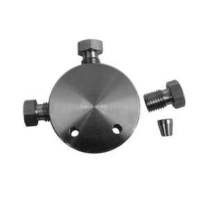 T-connector for 3 capillaries with 1/16" OD, thread UNF 10-32, bore size 0.5 mm, stainless steel