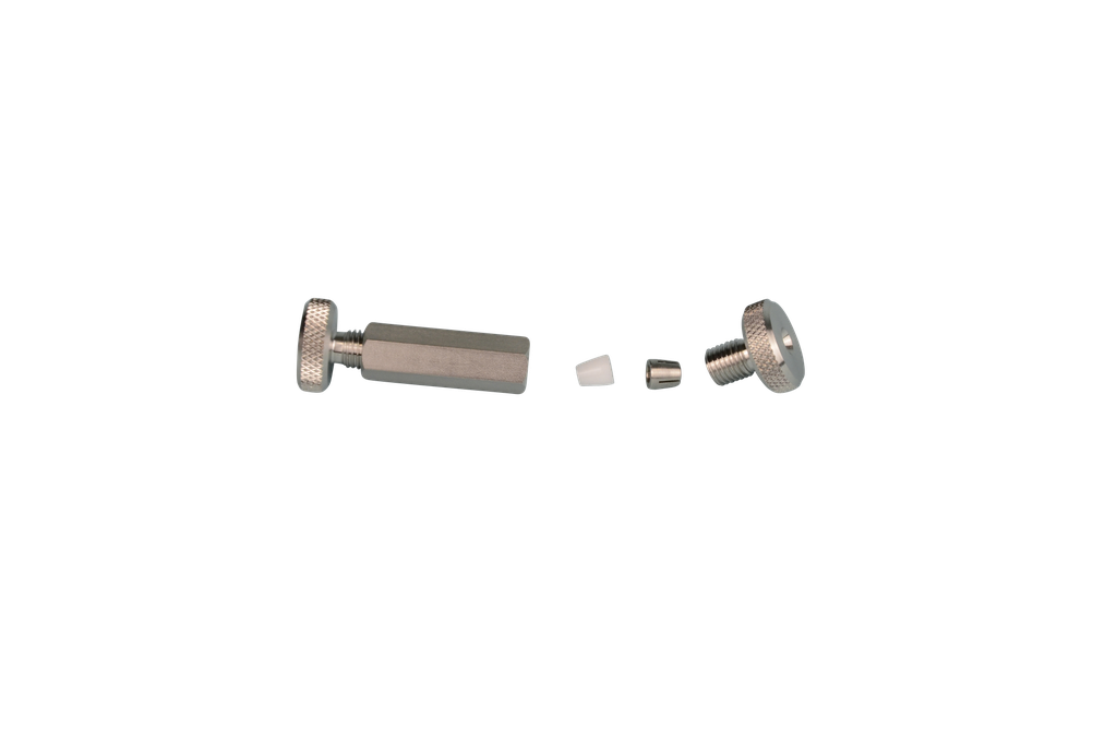 Kupplung zur Verbindung von 2 Kapillaren mit 1/8" AD Edelstahl, 2 mm Bohrung, Dynaseal, Gewinde M8X1