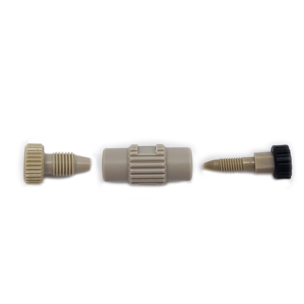 Coupling for 2 capillaries 1/16''-1/8'' OD, PEEK 1 mm bore, suitable for classical HPLC