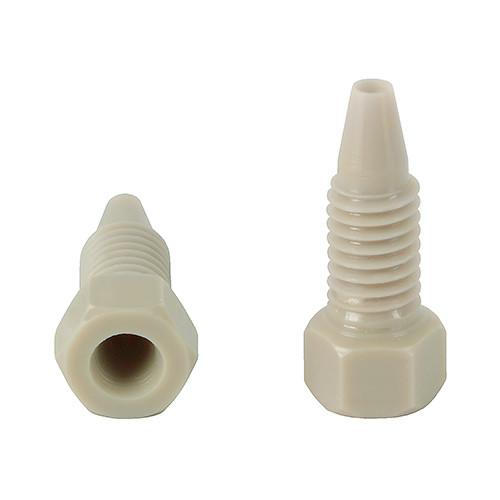 1 Bushing for 1/16", PEEK, short, with integrated sealing cone, UNF 10-32, hex-head