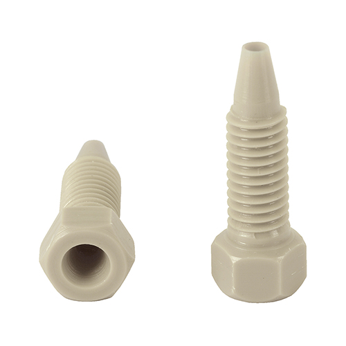 10 Bushing for 1/16", PEEK, long, with integrated sealing cone, UNF 10-32, hex-head