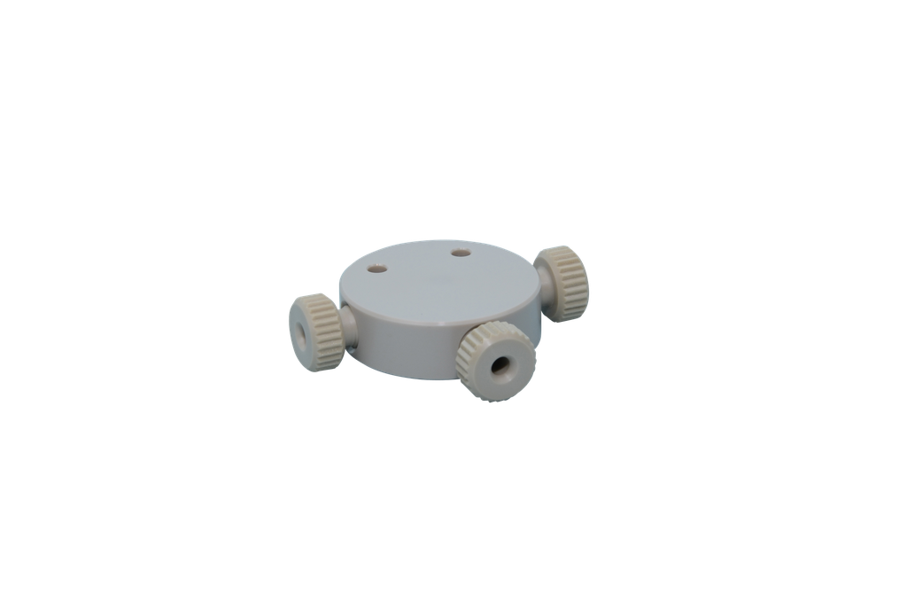 T-connector for 3 capillaries with 1/8" OD, thread M8x1, bore size 2.0 mm, PEEK