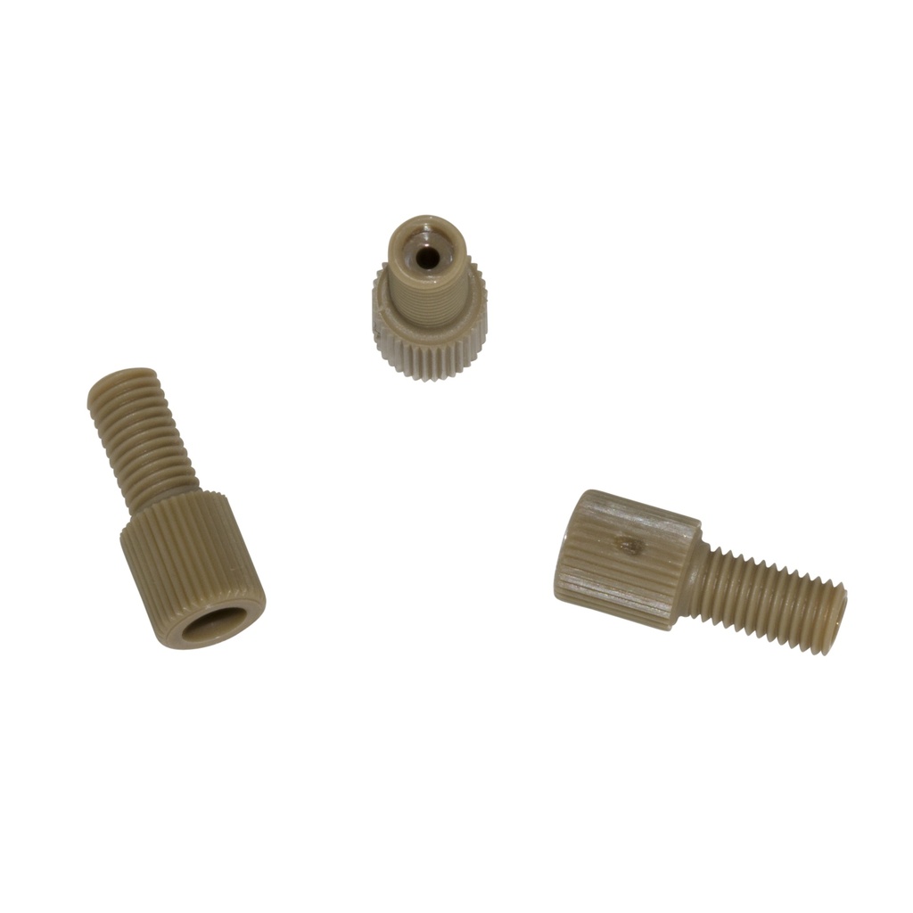 10 bushings for 1/16", PEEK, Super Flangeless, 1/4-28 thread, knurled