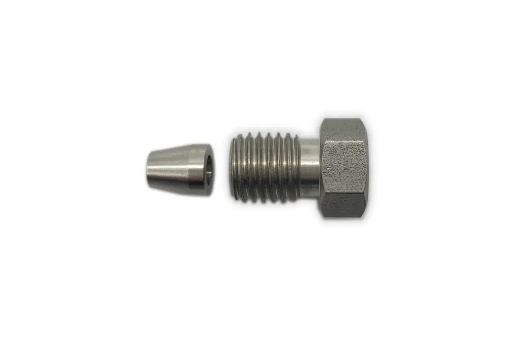 Fitting long, SSt, for 1/8" capillaries incl. seal rings, UNF 5/16-24, max. 400 bar, Set of 2