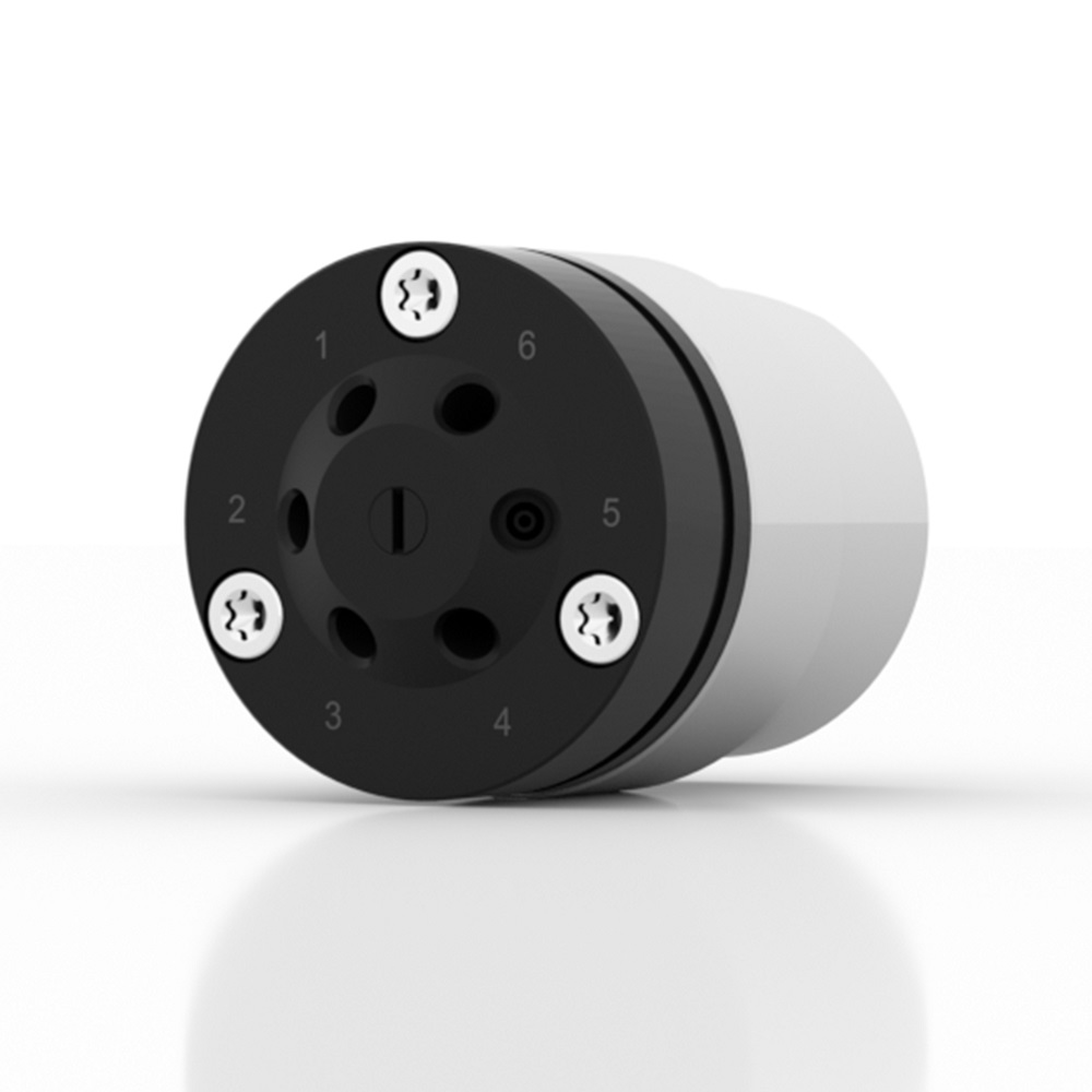 AZURA® V 4.1 Ventil, 6Port 2Pos o. Antrieb, Break-free Rotordichtung, 500 bar, 1/16" 10-32 UNF 0,75 mm Bohrung, SSt-DLC/PEEK