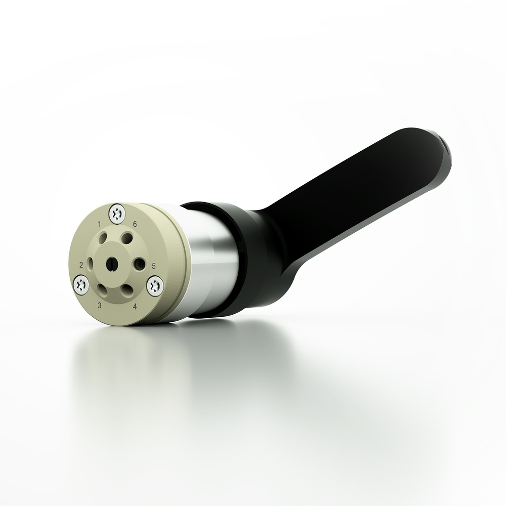 AZURA® V 4.1 Valve, Manual 6Port 2Pos, 240 bar, 1/16" 10-32 UNF, 0.75 mm bore size, PEEK/PEEK