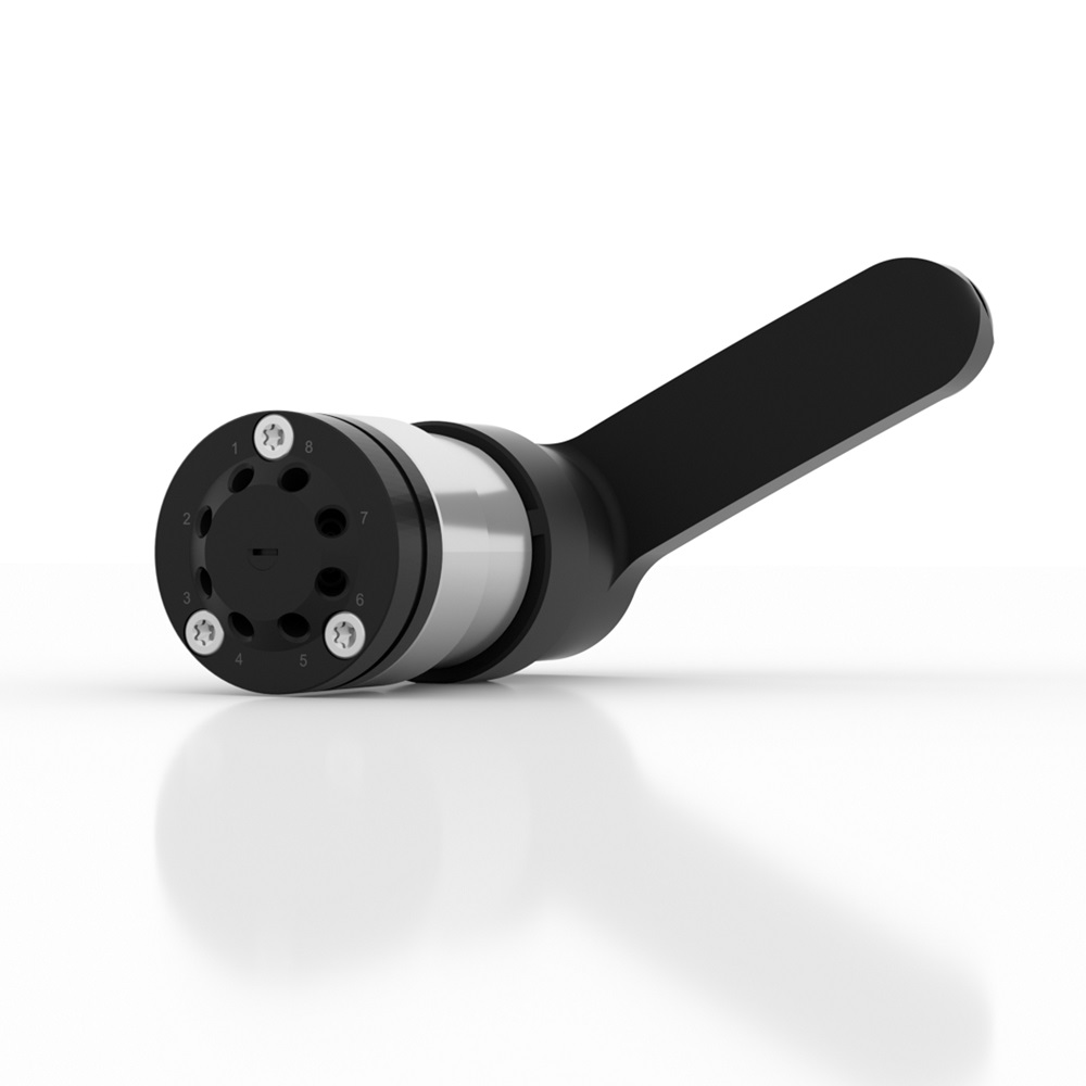 AZURA® V 4.1 Valve, Manual 8Port 2Pos, 500 bar, 1/16" 10-32 UNF, 0.75 mm bore size, SSt-DLC/PEEK