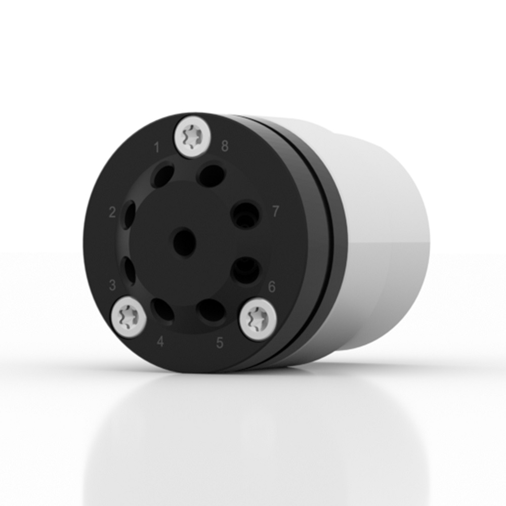 AZURA® V 4.1 Valve, 8Port MultiPos w/o drive, 500 bar, 1/16" 10-32 UNF, 0.75 mm bore, SSt-DLC/PEEK