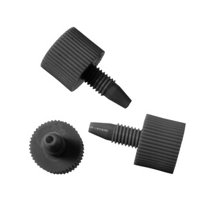 [A0584] 10 Verschraubungen für 1/16", PEEK, kurz, mit integriertem Dichtkonus, UNF 10-32, gerändelt