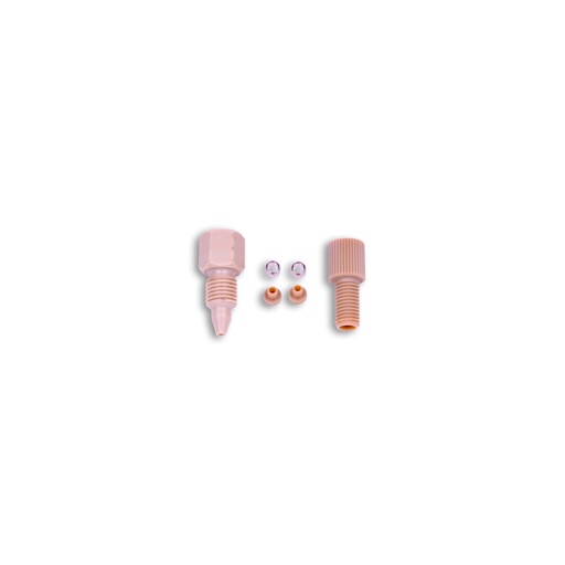 [A05841] Adapter PEEK 1/8" external thread on 1/16" flat bottom internal thread, with fittings for flat bottom